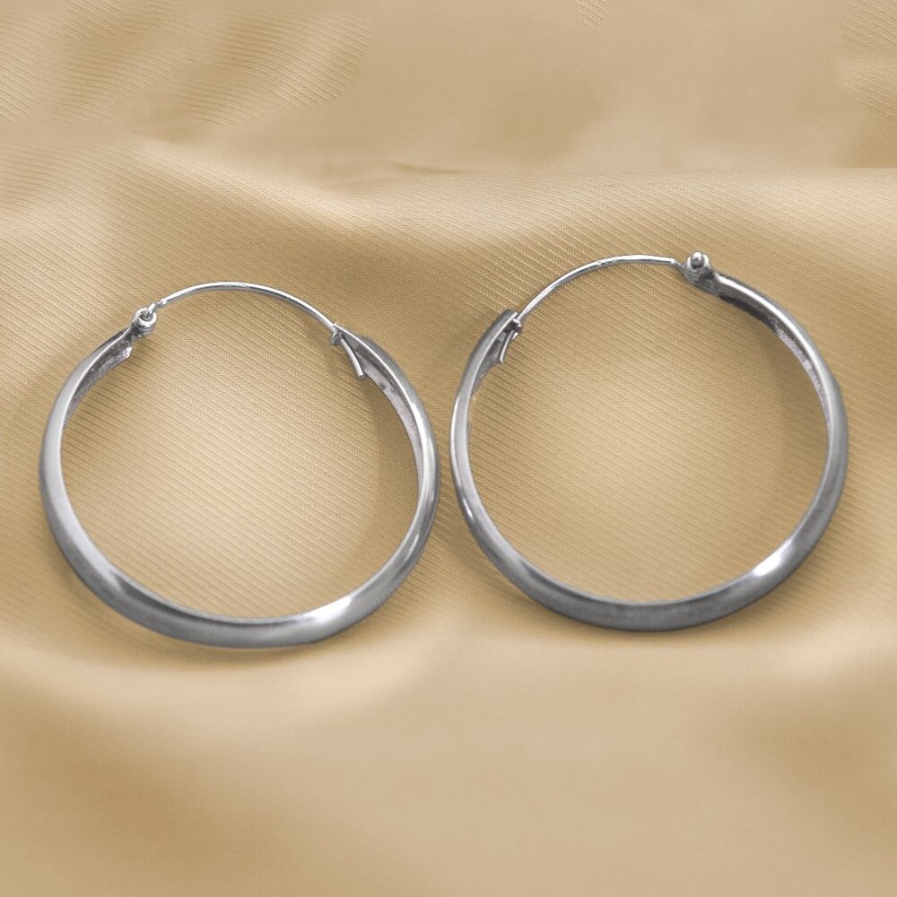 Vintage Classic Sterling Silver Hoop Earrings, Stamped 925, Women's Earrings